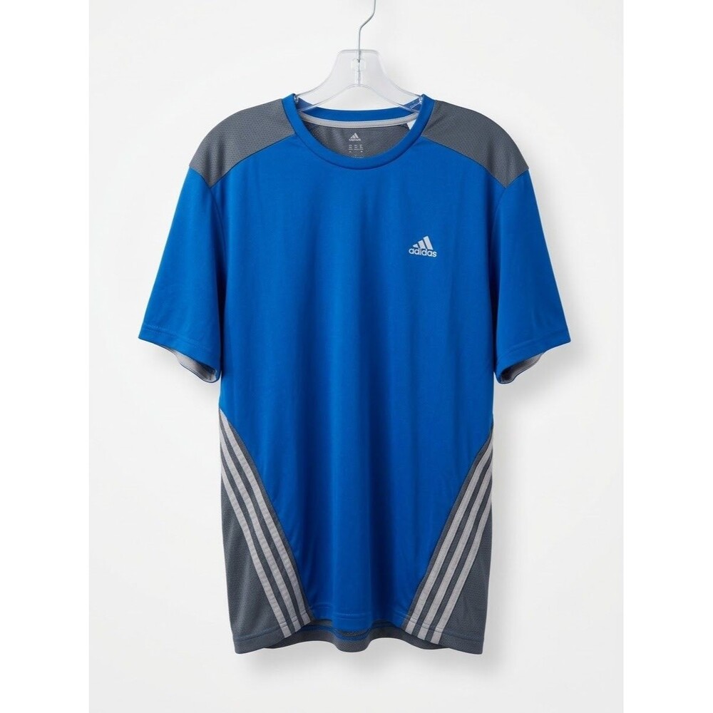 Adidas Men's 2XL Blue Gray Climacool 3-Stripe Short Sleeve Athletic T-Shirt